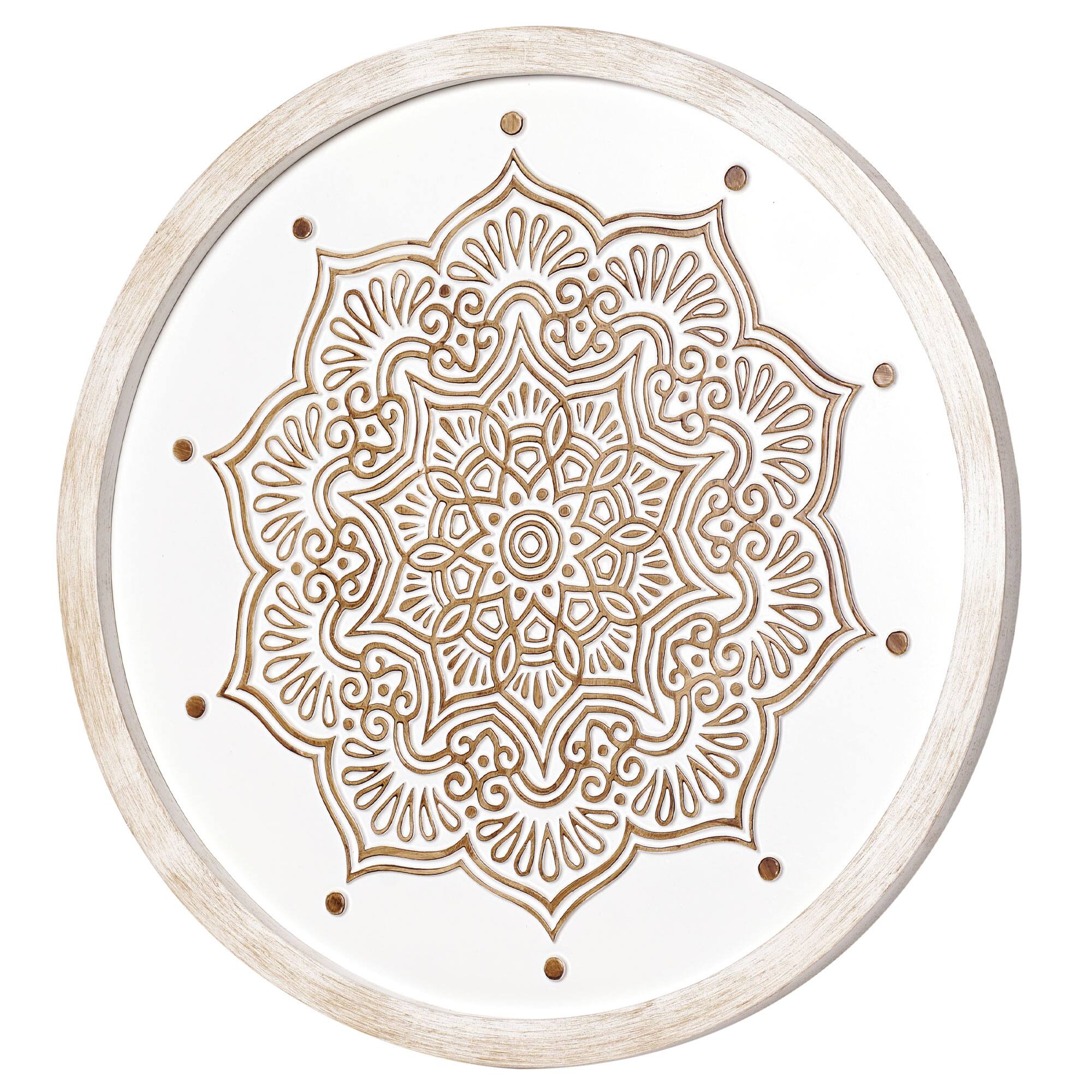American Art Décor™ 17" White and Brown Boho Farmhouse Wood Framed Wall Medallion